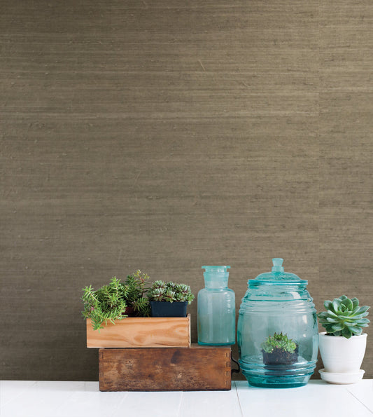 Kenneth James Qiantang Grey Grasscloth Wallpaper, 36-in by 24-ft