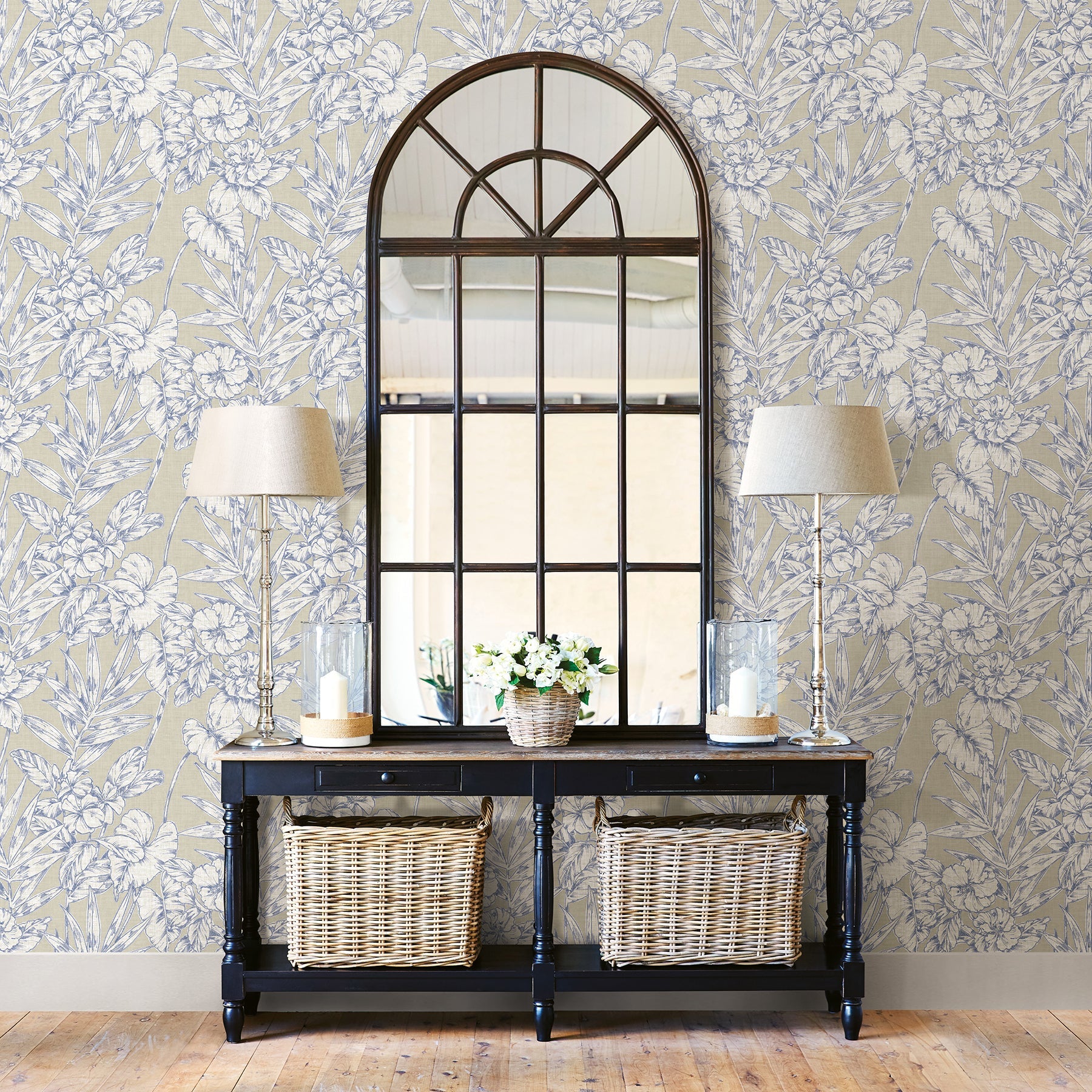 A-Street Prints Fiji Navy Floral Wallpaper, 20.5-in by 33-ft