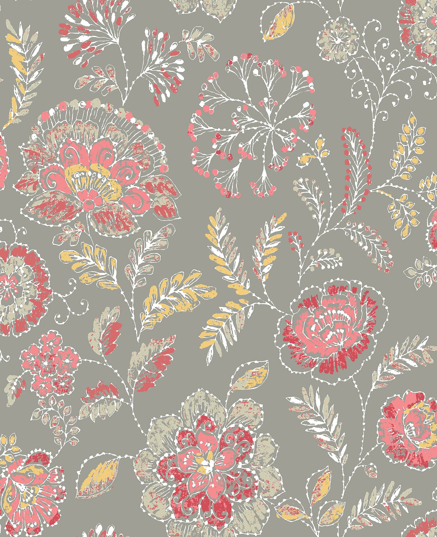 A-Street Prints Tropez Coral Jacobean Wallpaper, 20.5-in by 33-ft