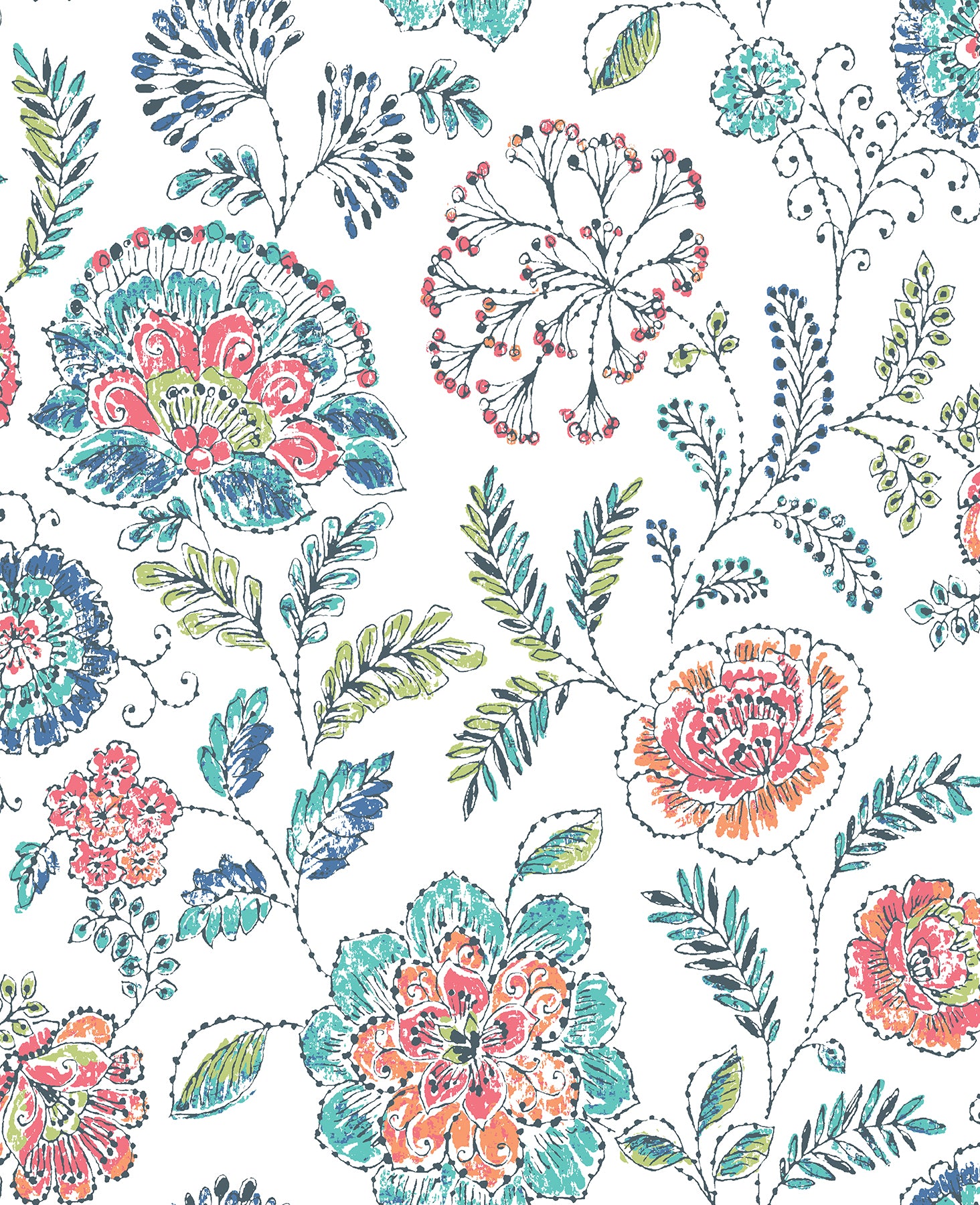 A-Street Prints Tropez Teal Jacobean Wallpaper, 20.5-in by 33-ft