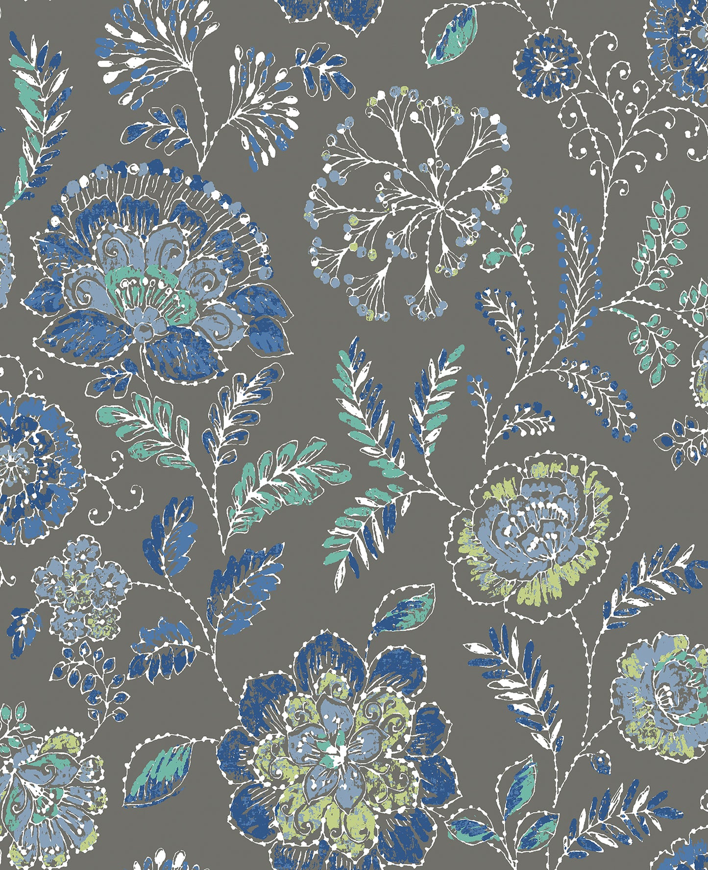 A-Street Prints Tropez Charcoal Jacobean Wallpaper, 20.5-in by 33-ft