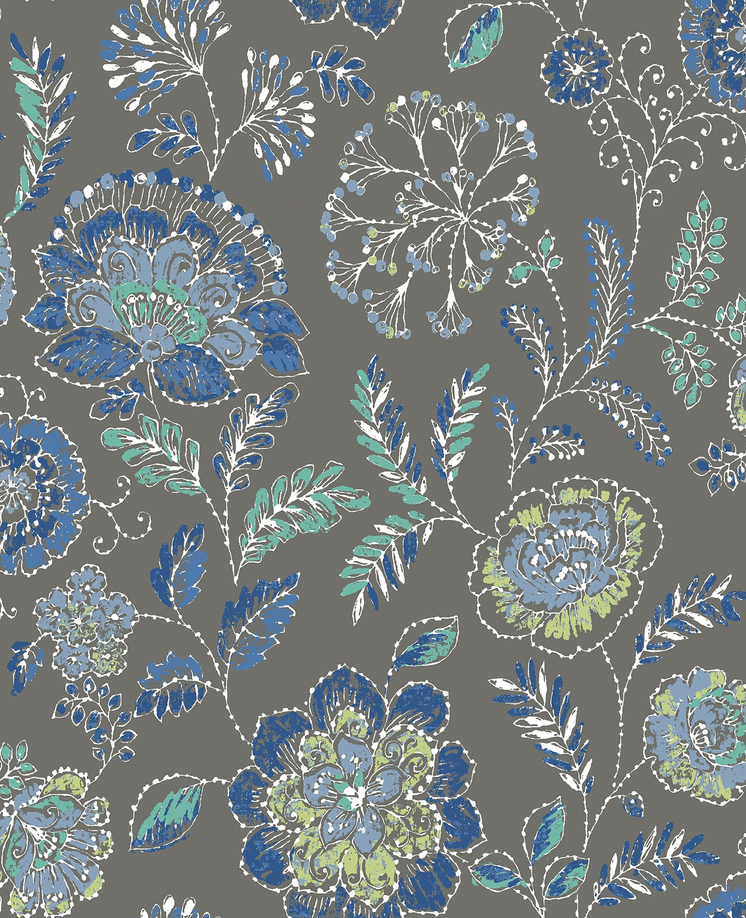 A-Street Prints Tropez Charcoal Jacobean Wallpaper, 20.5-in by 33-ft