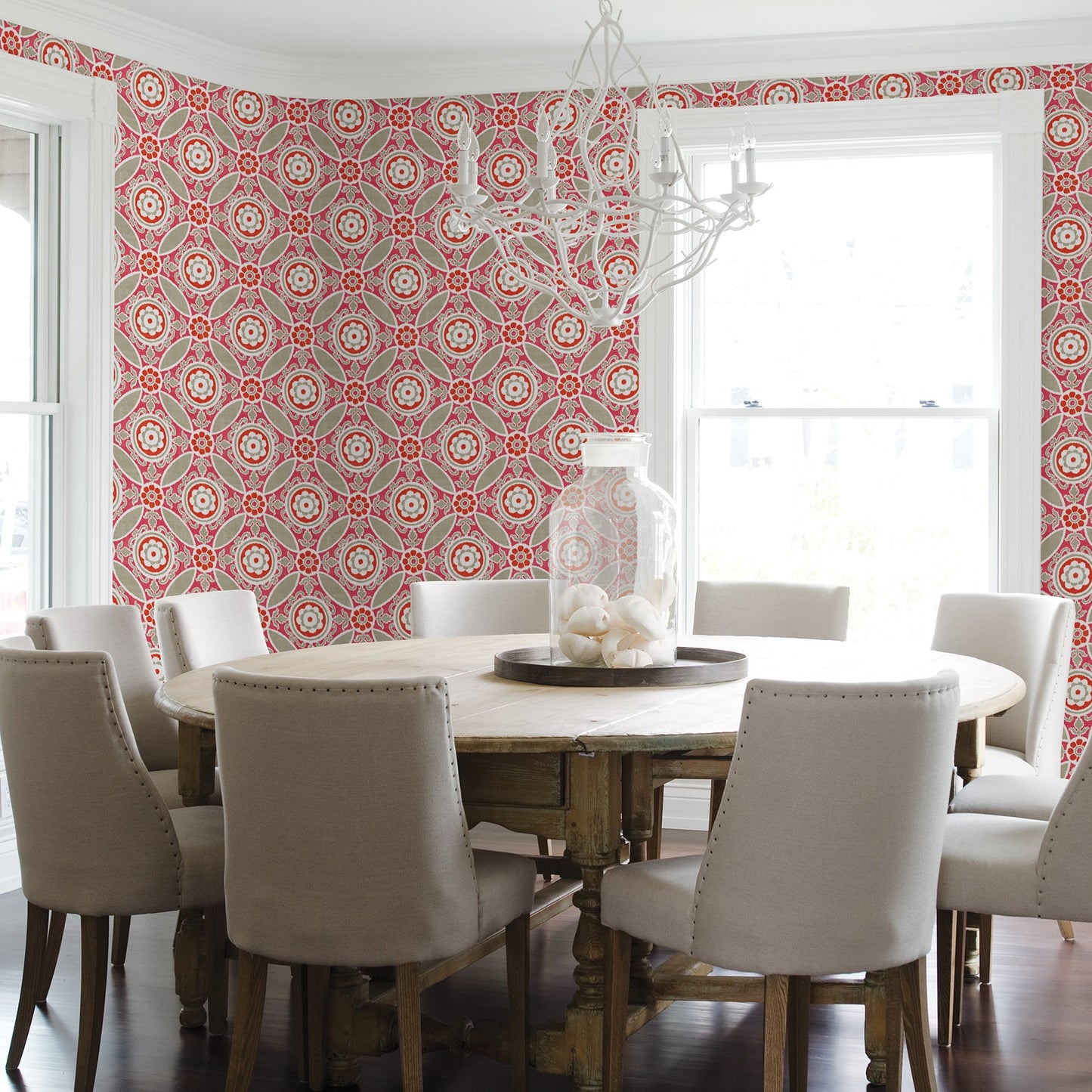 A-Street Prints Maya Pink Medallion Wallpaper, 20.5-in by 33-ft