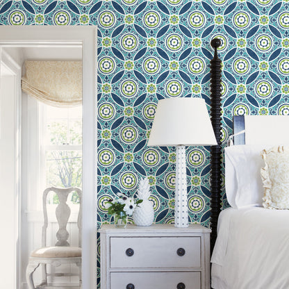 A-Street Prints Maya Teal Medallion Wallpaper, 20.5-in by 33-ft