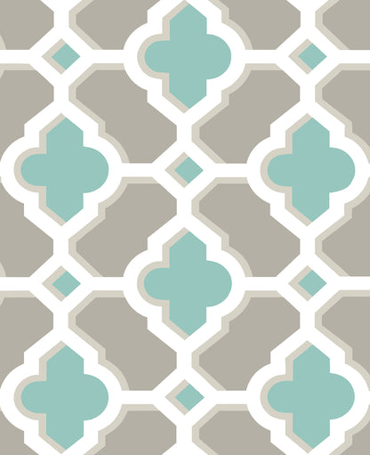 A-Street Prints Lido Turquoise Quatrefoil Wallpaper, 20.5-in by 33-ft