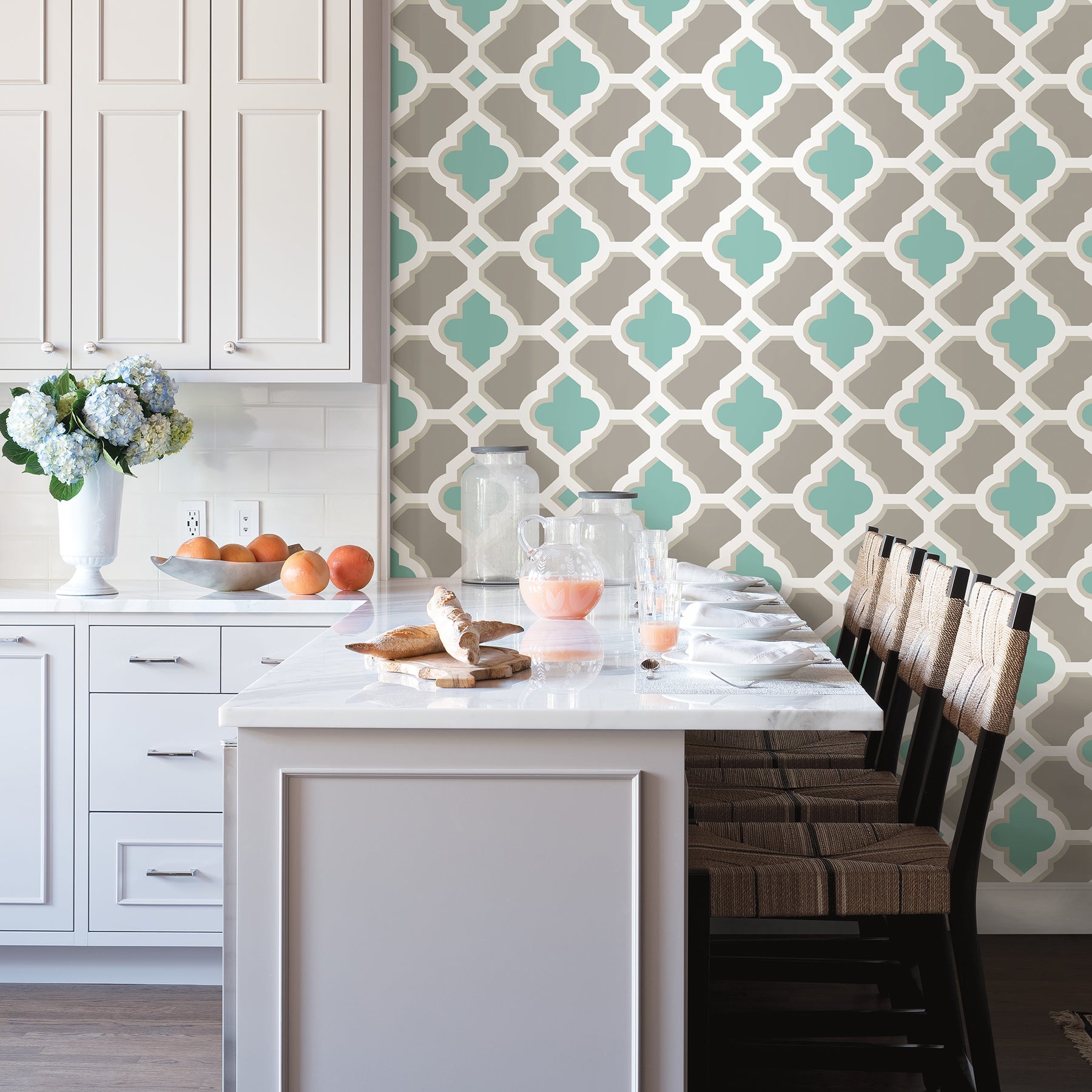 A-Street Prints Lido Turquoise Quatrefoil Wallpaper, 20.5-in by 33-ft