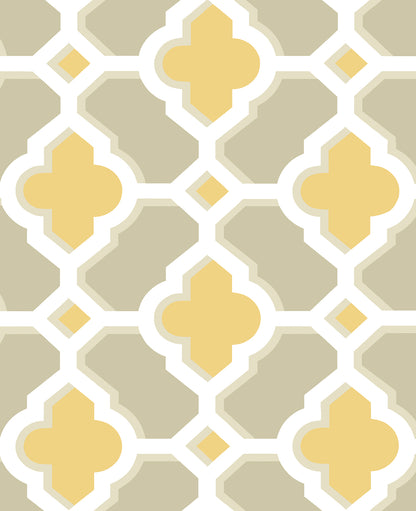 A-Street Prints Lido Mustard Quatrefoil Wallpaper, 20.5-in by 33-ft