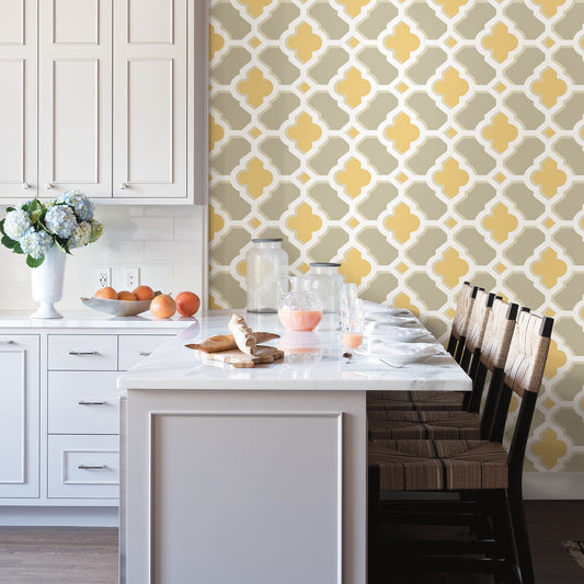 A-Street Prints Lido Mustard Quatrefoil Wallpaper, 20.5-in by 33-ft