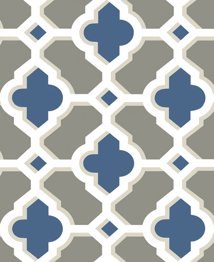 A-Street Prints Lido Navy Quatrefoil Wallpaper, 20.5-in by 33-ft