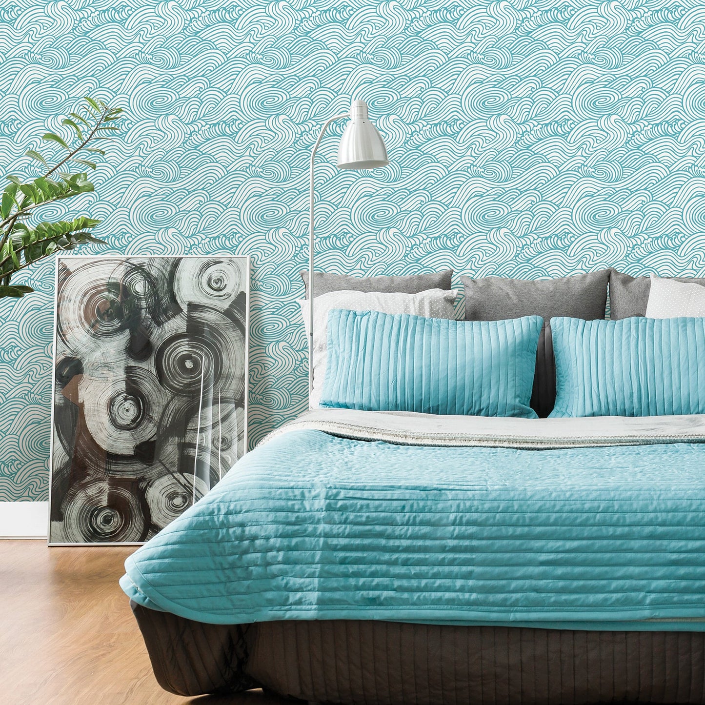 A-Street Prints Mare Teal Wave Wallpaper, 20.5-in by 33-ft