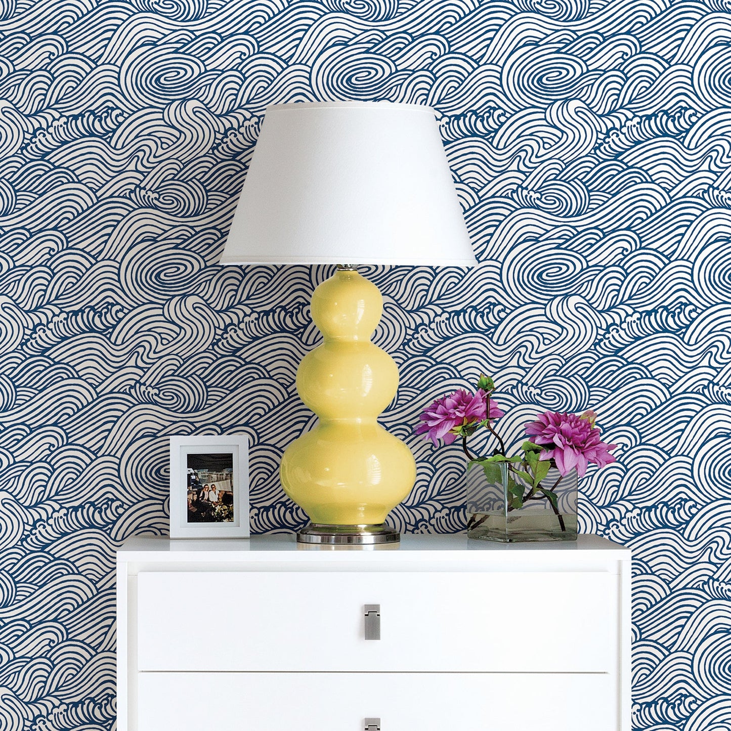 A-Street Prints Mare Navy Wave Wallpaper, 20.5-in by 33-ft