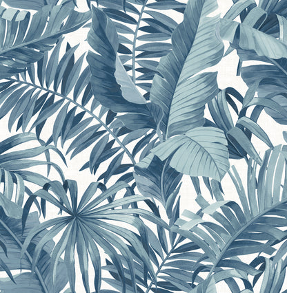 A-Street Prints Alfresco Navy Palm Leaf Wallpaper, 20.5-in by 33-ft