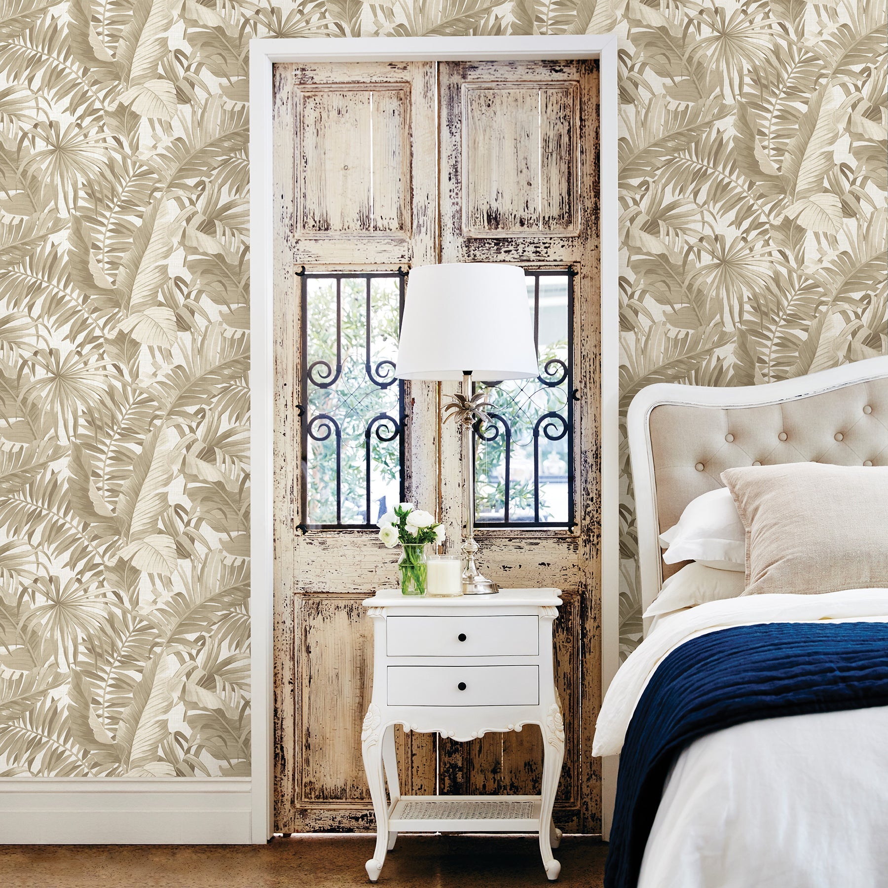 A-Street Prints Alfresco Taupe Palm Leaf Wallpaper, 20.5-in by 33-ft