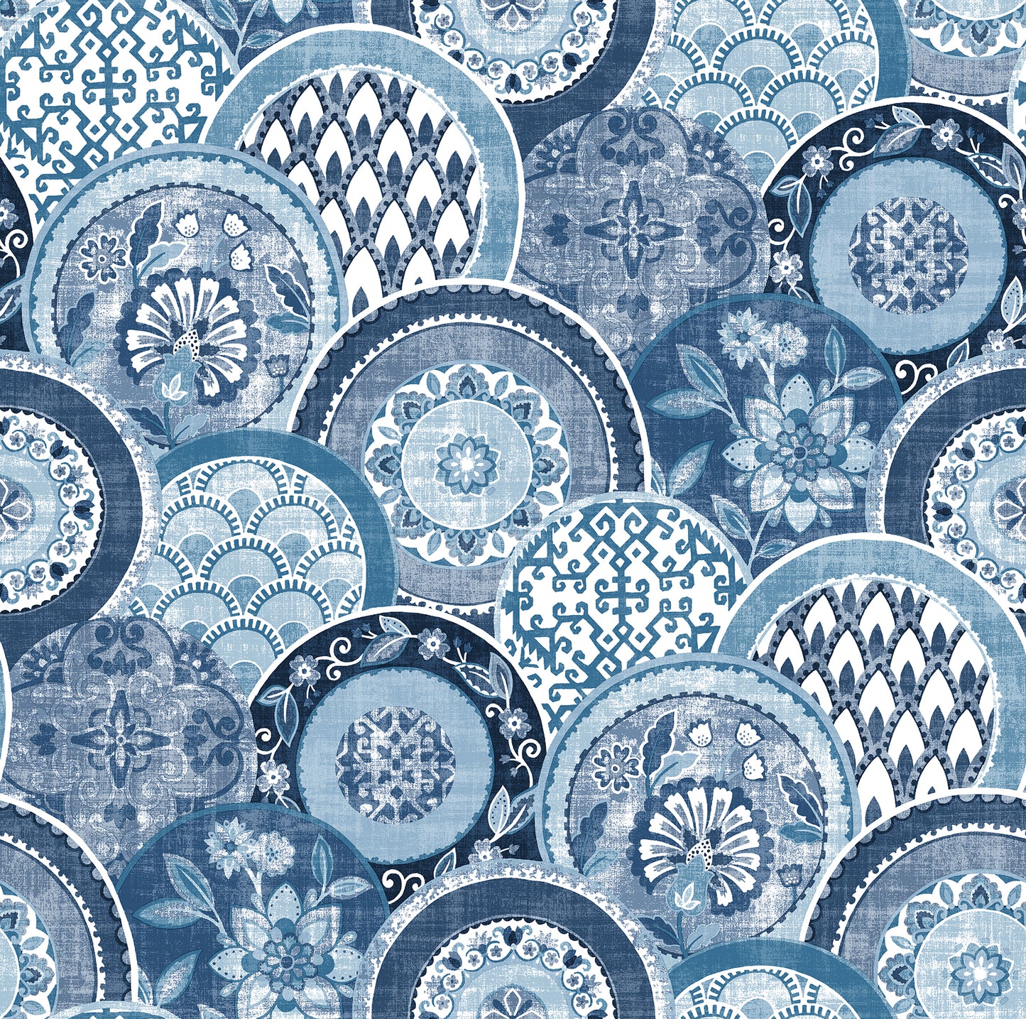 A-Street Prints Laguna Blue Plate Wallpaper, 20.5-in by 33-ft