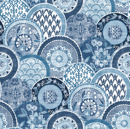 A-Street Prints Laguna Blue Plate Wallpaper, 20.5-in by 33-ft