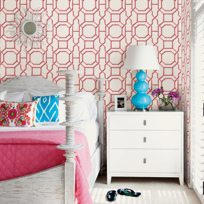 A-Street Prints Summer Coral Trellis Wallpaper, 20.5-in by 33-ft