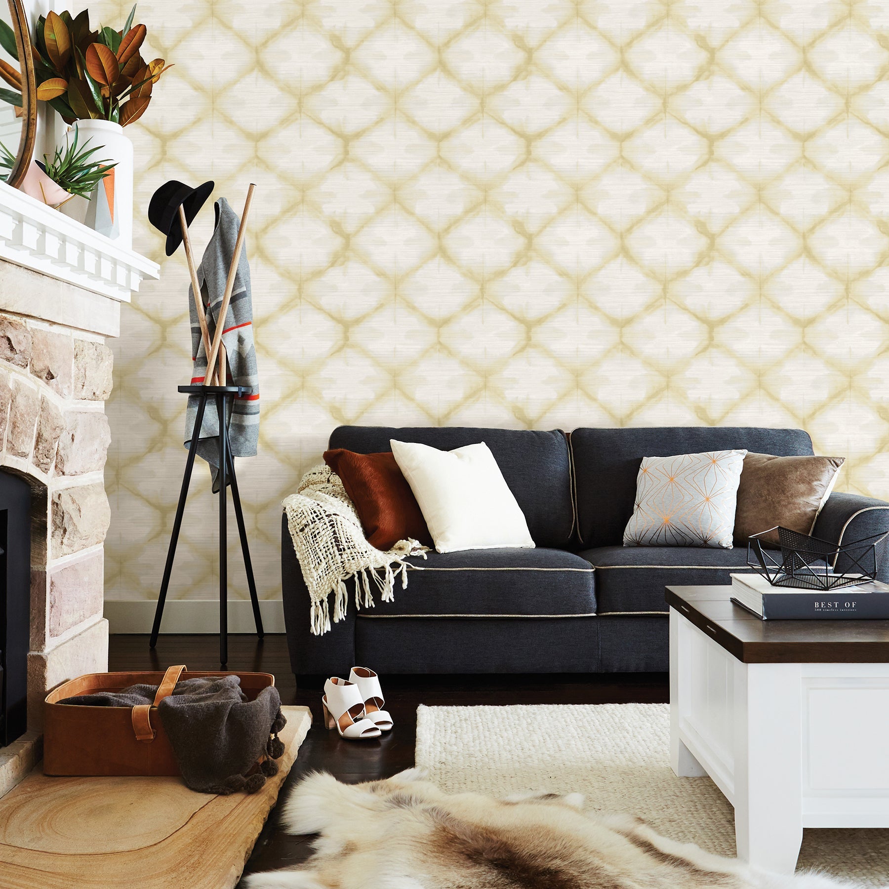 A-Street Prints Zanzibar Gold Shibori Wallpaper, 20.5-in by 33-ft