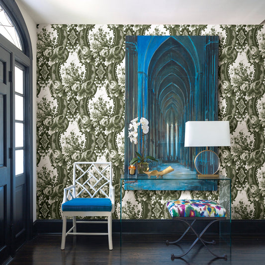 A-Street Prints Dreamer Green Damask Wallpaper, 20.5-in by 33-ft