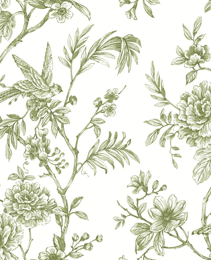 A-Street Prints Jessamine Green Floral Trail Wallpaper, 20.5-in by 33-ft