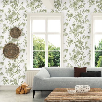 A-Street Prints Jessamine Green Floral Trail Wallpaper, 20.5-in by 33-ft