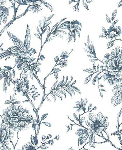 A-Street Prints Jessamine Blue Floral Trail Wallpaper, 20.5-in by 33-ft