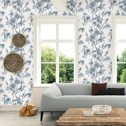 A-Street Prints Jessamine Blue Floral Trail Wallpaper, 20.5-in by 33-ft