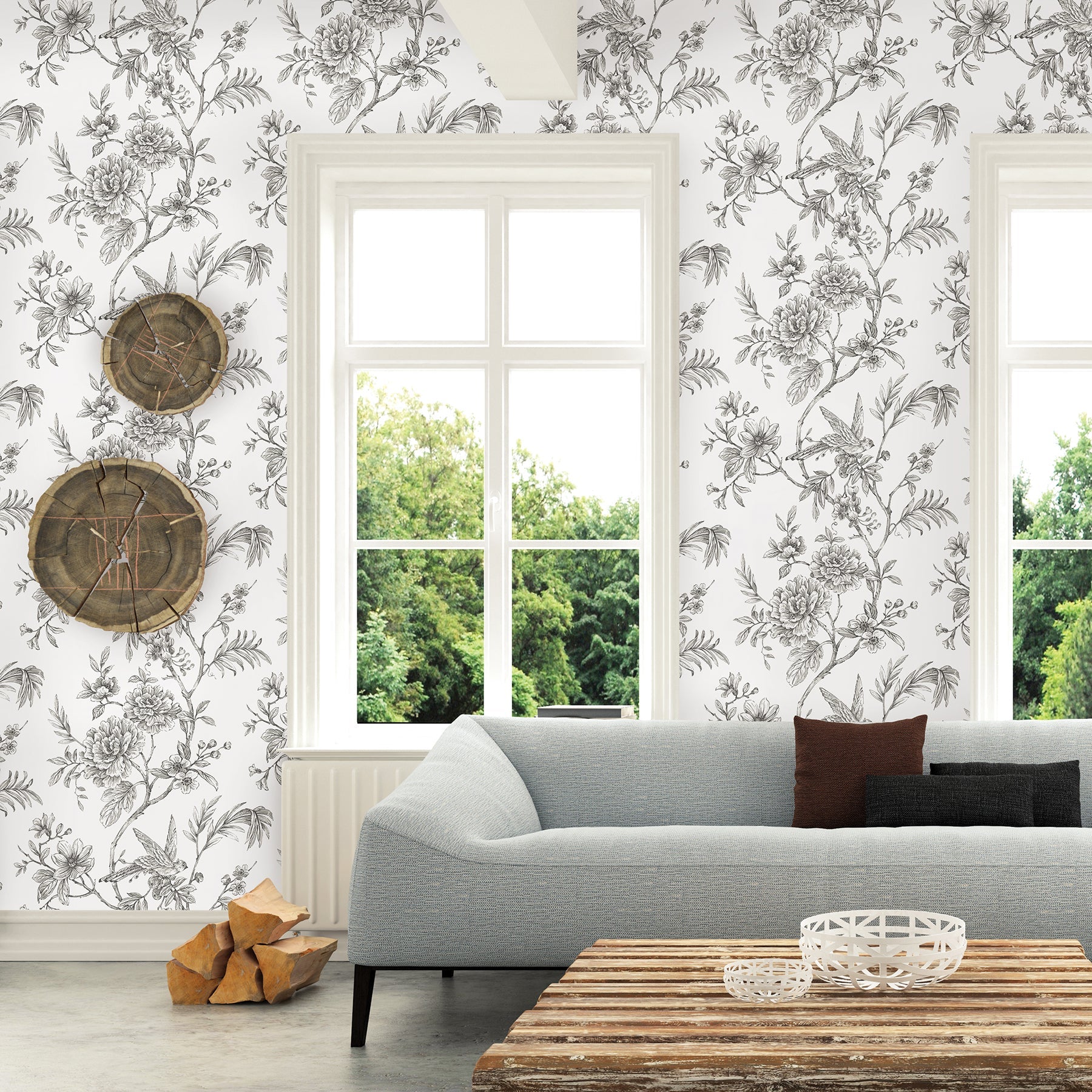 A-Street Prints Jessamine Grey Floral Trail Wallpaper, 20.5-in by 33-ft