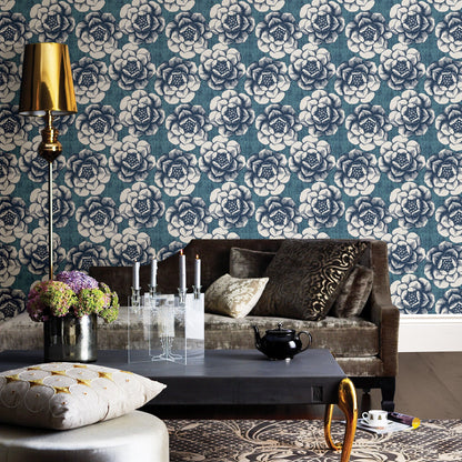 A-Street Prints Fanciful Blue Floral Wallpaper, 20.5-in by 33-ft