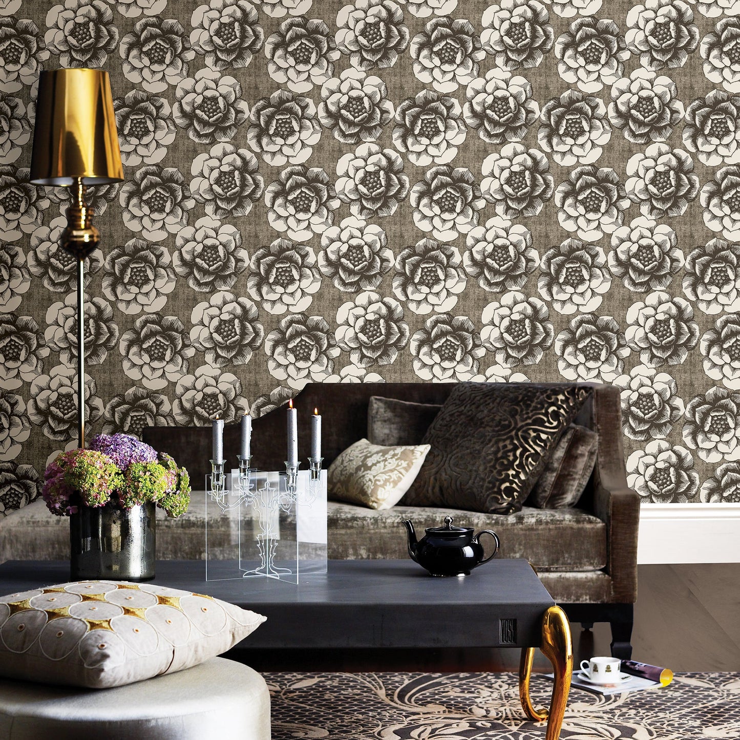 A-Street Prints Fanciful Brown Floral Wallpaper, 20.5-in by 33-ft