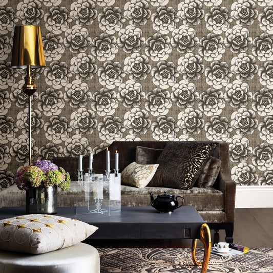 A-Street Prints Fanciful Brown Floral Wallpaper, 20.5-in by 33-ft