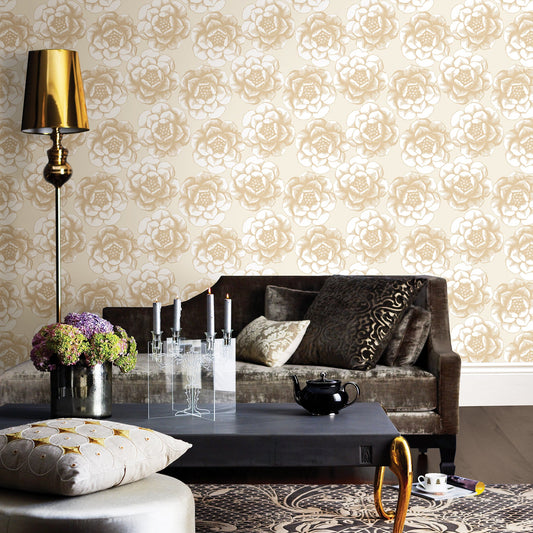 A-Street Prints Fanciful Gold Floral Wallpaper, 20.5-in by 33-ft