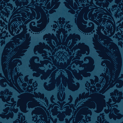 A-Street Prints Shadow Blue Flocked Damask Wallpaper, 20.5-in by 33-ft