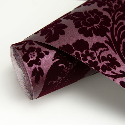 A-Street Prints Shadow Merlot Flocked Damask Wallpaper, 20.5-in by 33-ft