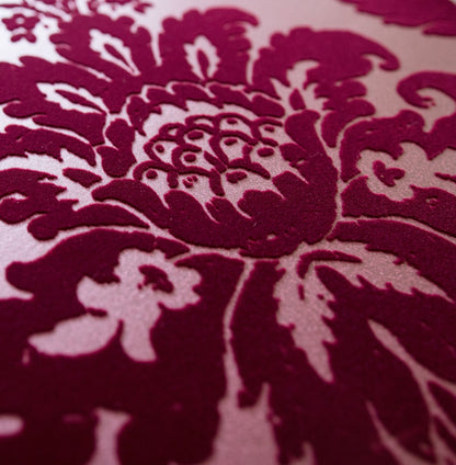 A-Street Prints Shadow Merlot Flocked Damask Wallpaper, 20.5-in by 33-ft