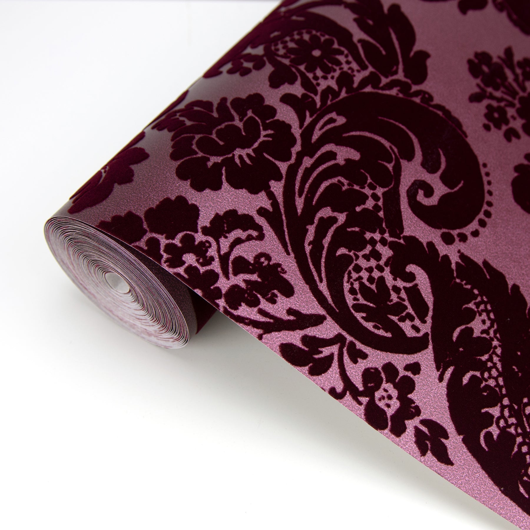 A-Street Prints Shadow Merlot Flocked Damask Wallpaper, 20.5-in by 33-ft