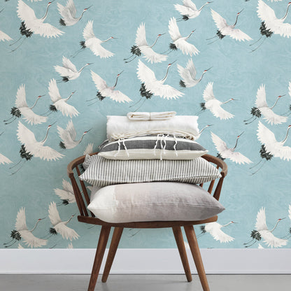 A-Street Prints Windsong Blue Crane Wallpaper, 20.5-in by 33-ft