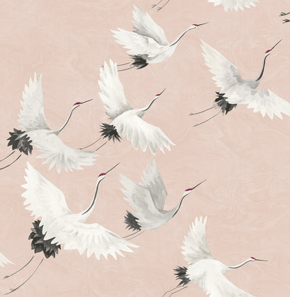 A-Street Prints Windsong Pink Crane Wallpaper, 20.5-in by 33-ft