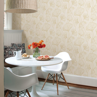 A-Street Prints Reverie Gold Ginkgo Wallpaper, 20.5-in by 33-ft