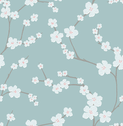 A-Street Prints Sakura Turquoise Floral Wallpaper, 20.5-in by 33-ft