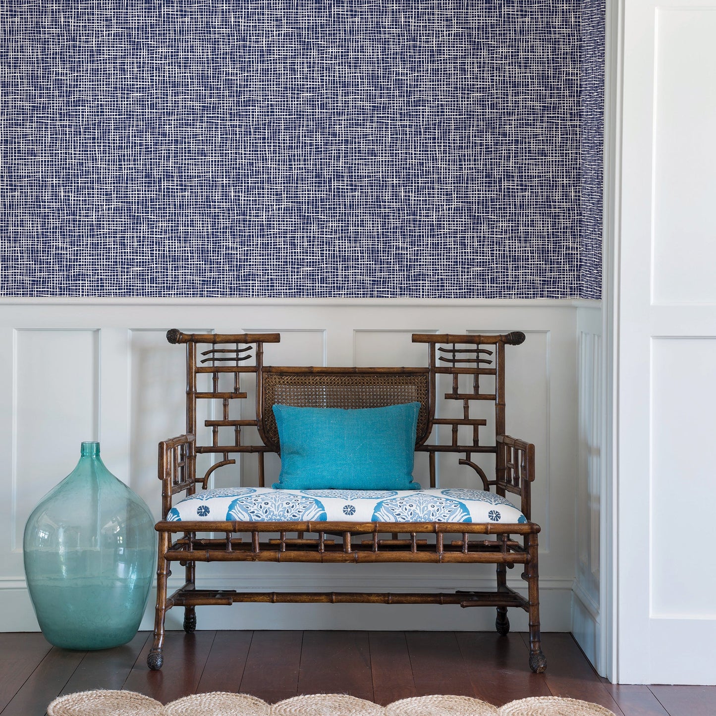 A-Street Prints Shanti Blue Grid Wallpaper, 20.5-in by 33-ft