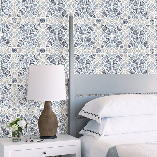 A-Street Prints Zazen Blue Geometric Wallpaper, 20.5-in by 33-ft