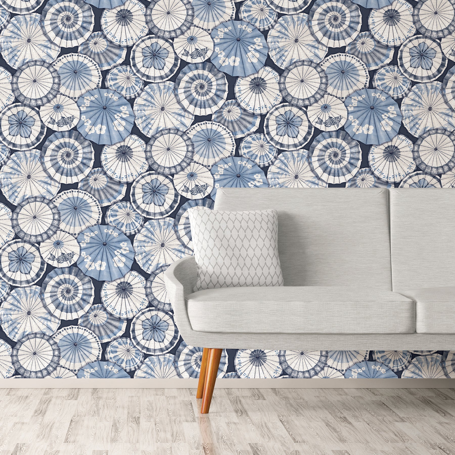 A-Street Prints Mikado Blue Parasol Wallpaper, 20.5-in by 33-ft