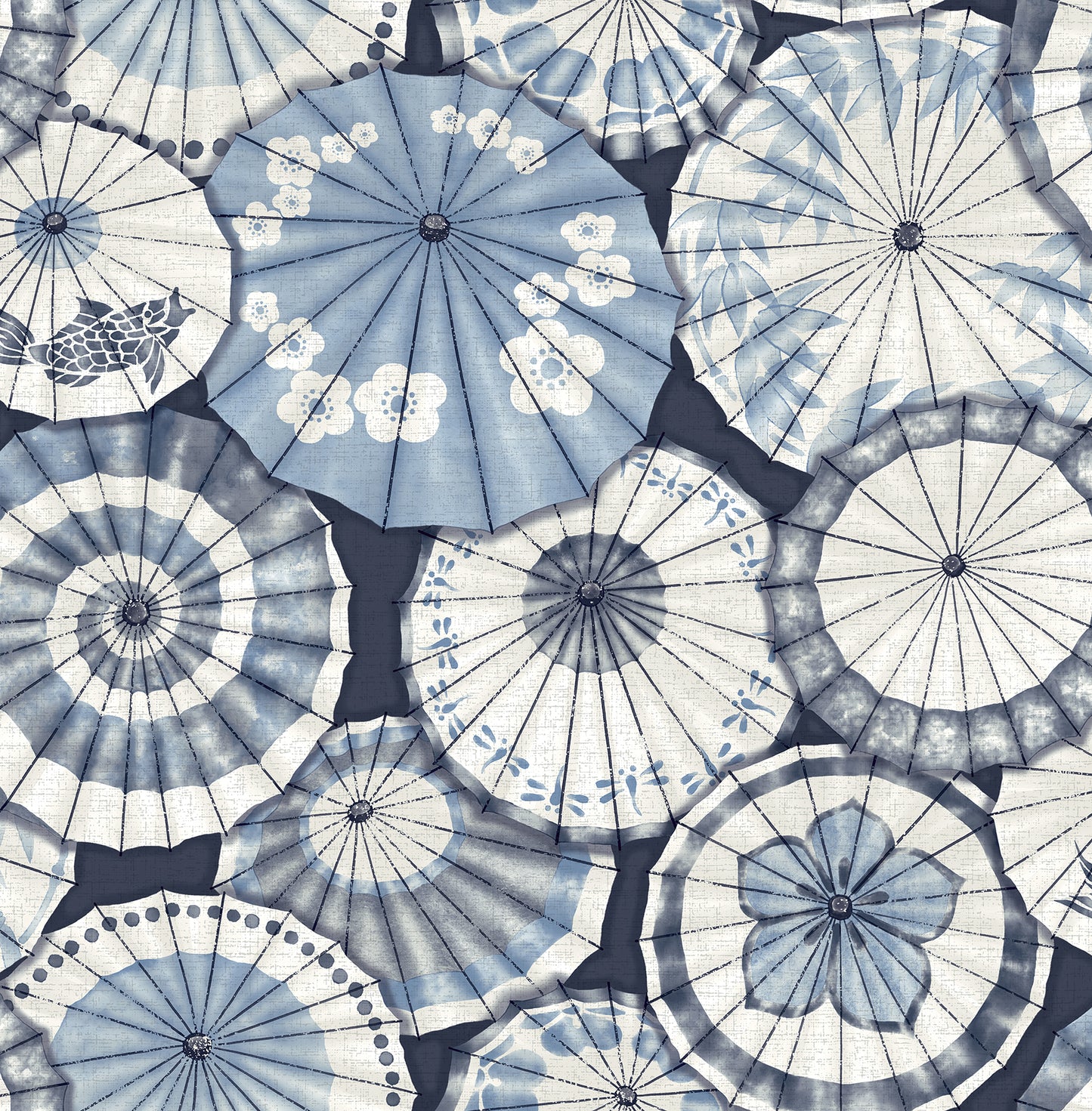 A-Street Prints Mikado Blue Parasol Wallpaper, 20.5-in by 33-ft