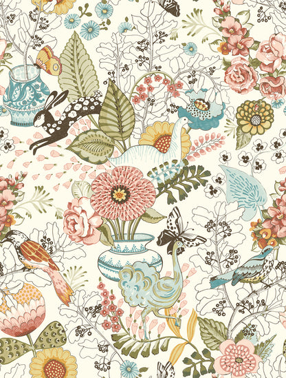 A-Street Prints Whimsy Pink Fauna Wallpaper, 20.5-in by 33-ft