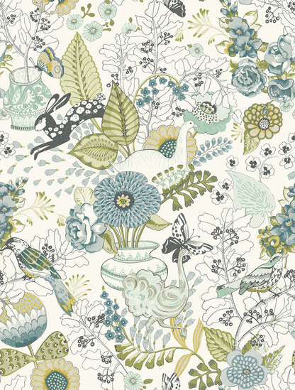 A-Street Prints Whimsy Green Fauna Wallpaper, 20.5-in by 33-ft