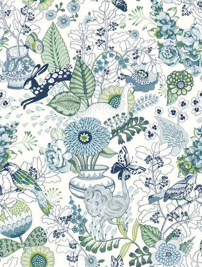 A-Street Prints Whimsy Blue Fauna Wallpaper, 20.5-in by 33-ft