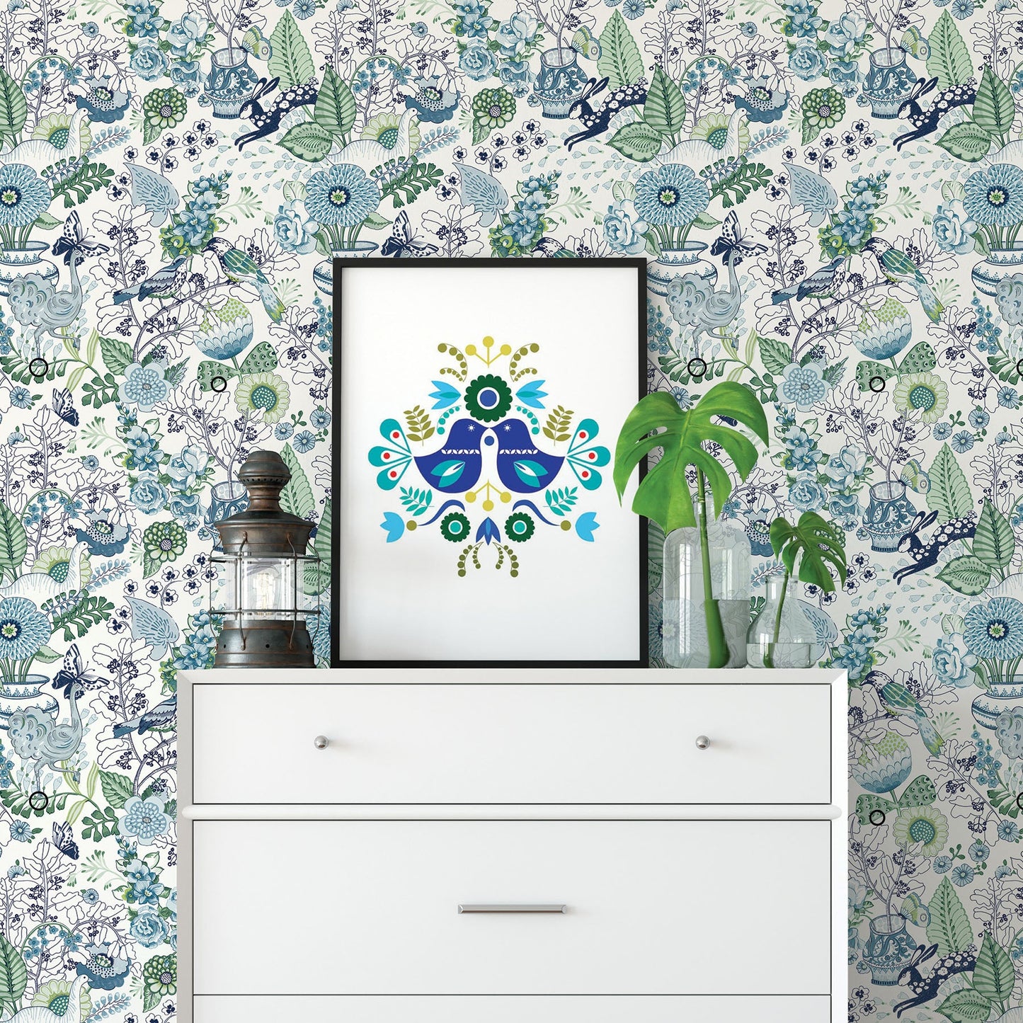 A-Street Prints Whimsy Blue Fauna Wallpaper, 20.5-in by 33-ft