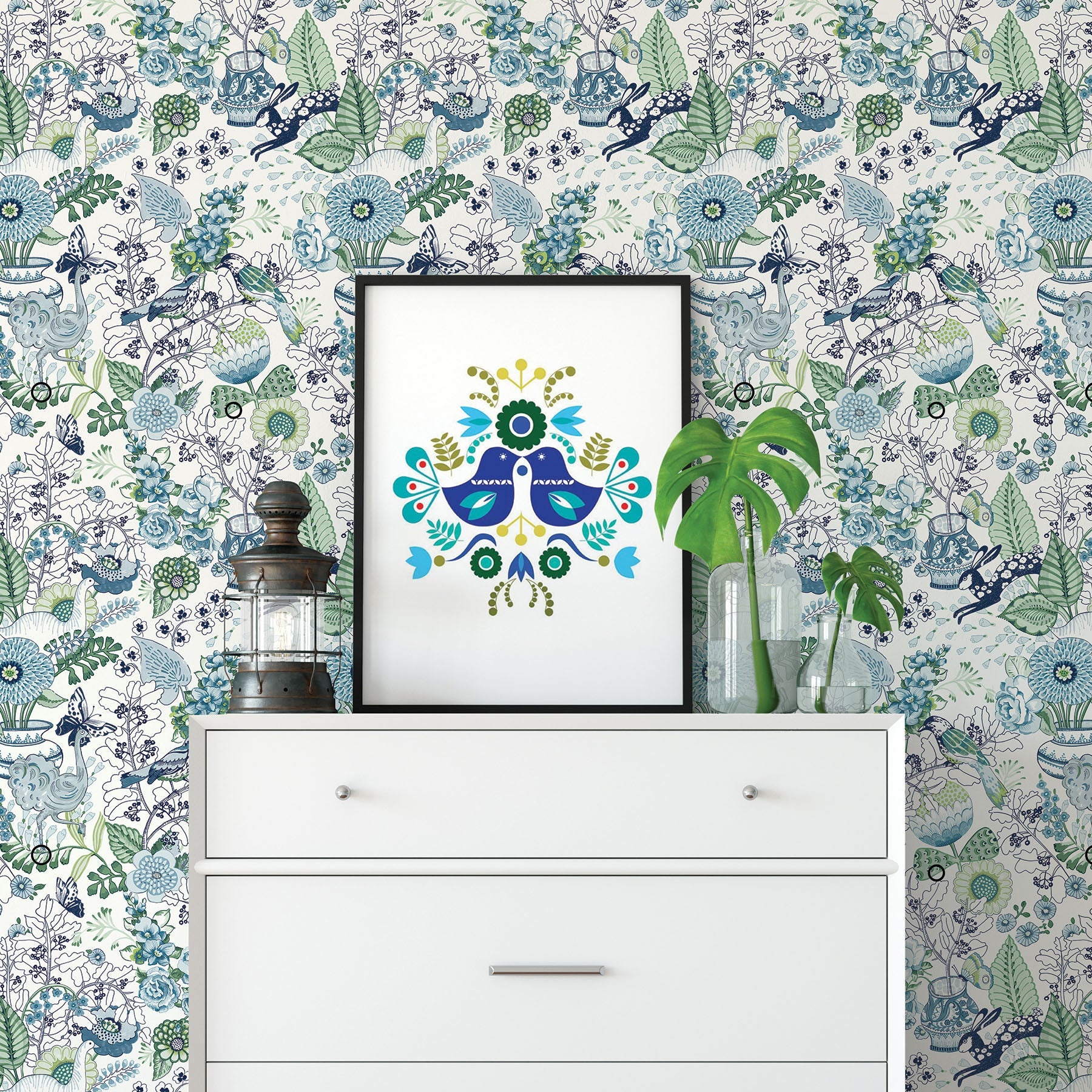 A-Street Prints Whimsy Blue Fauna Wallpaper, 20.5-in by 33-ft