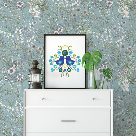 A-Street Prints Full Bloom Blue Floral Wallpaper, 20.5-in by 33-ft