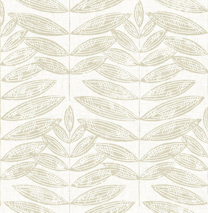 A-Street Prints Akira Beige Leaf Wallpaper, 20.5-in by 33-ft